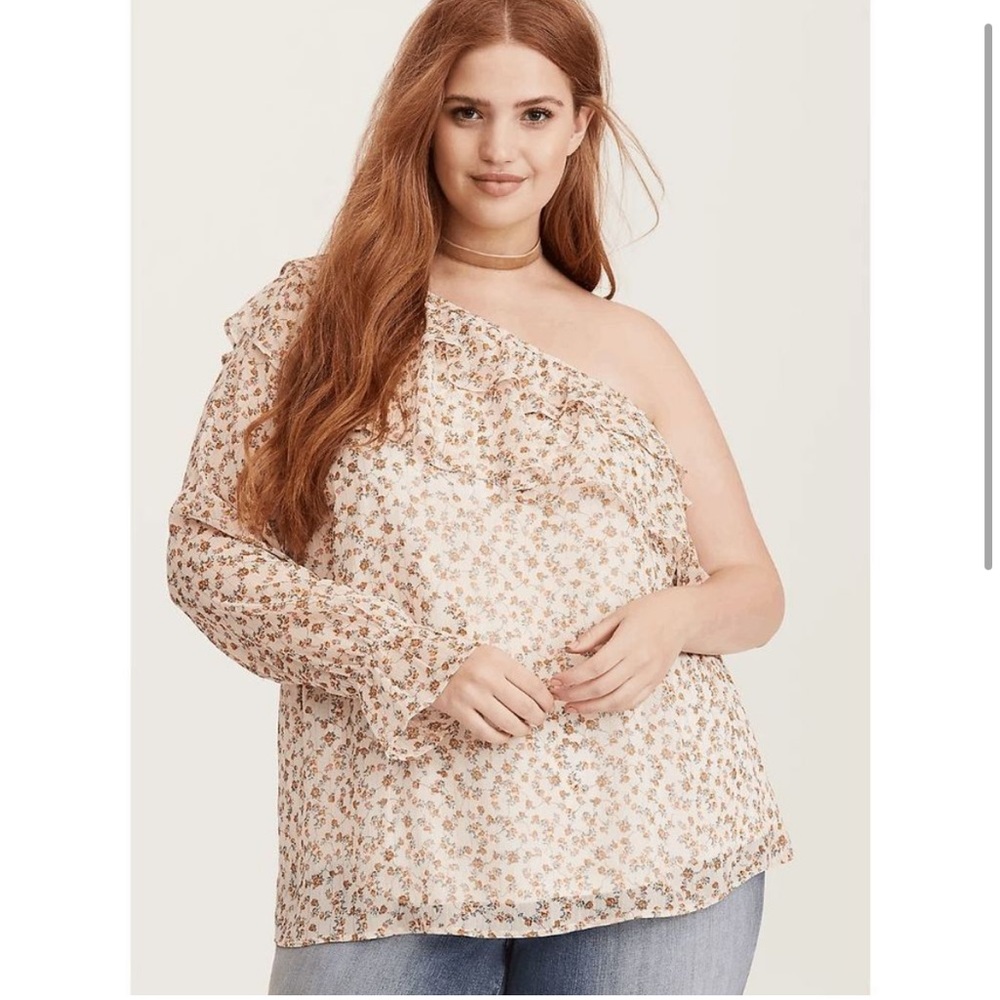 Torrid Cream Floral One Shoulder Top